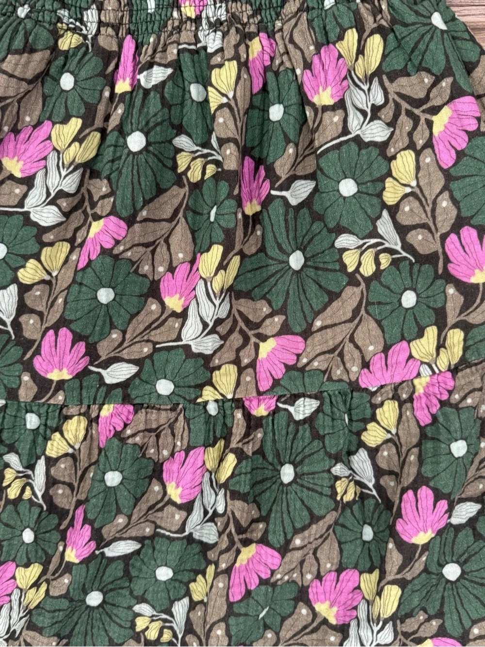 Marine Layer XS Floral Maxi Skirt Smocked Waist Tiered Green Pink Boho